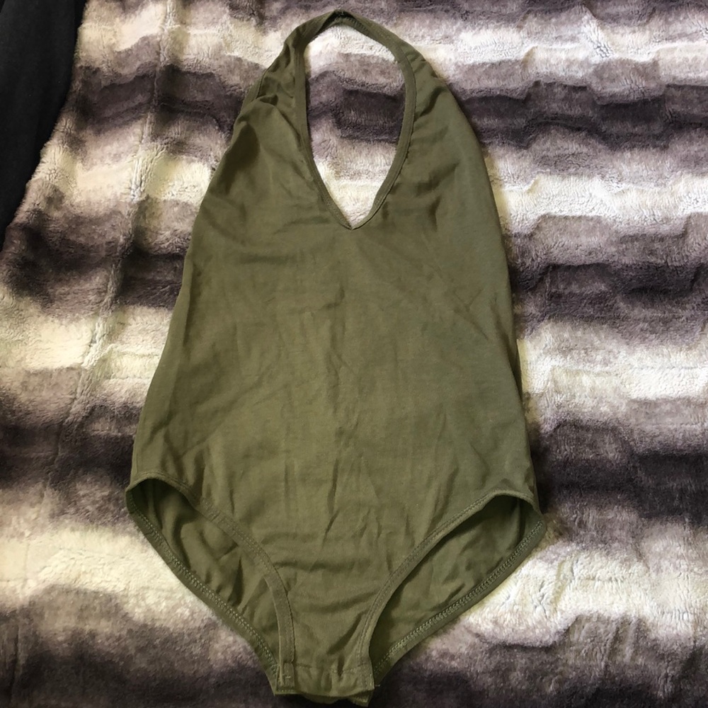 Olive Green Halter Bodysuit SMALL